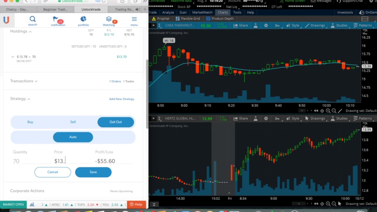 Small Wins and How to Set a Stop Loss on UStockTrade - Live Trade Video - Small Account - HTZ