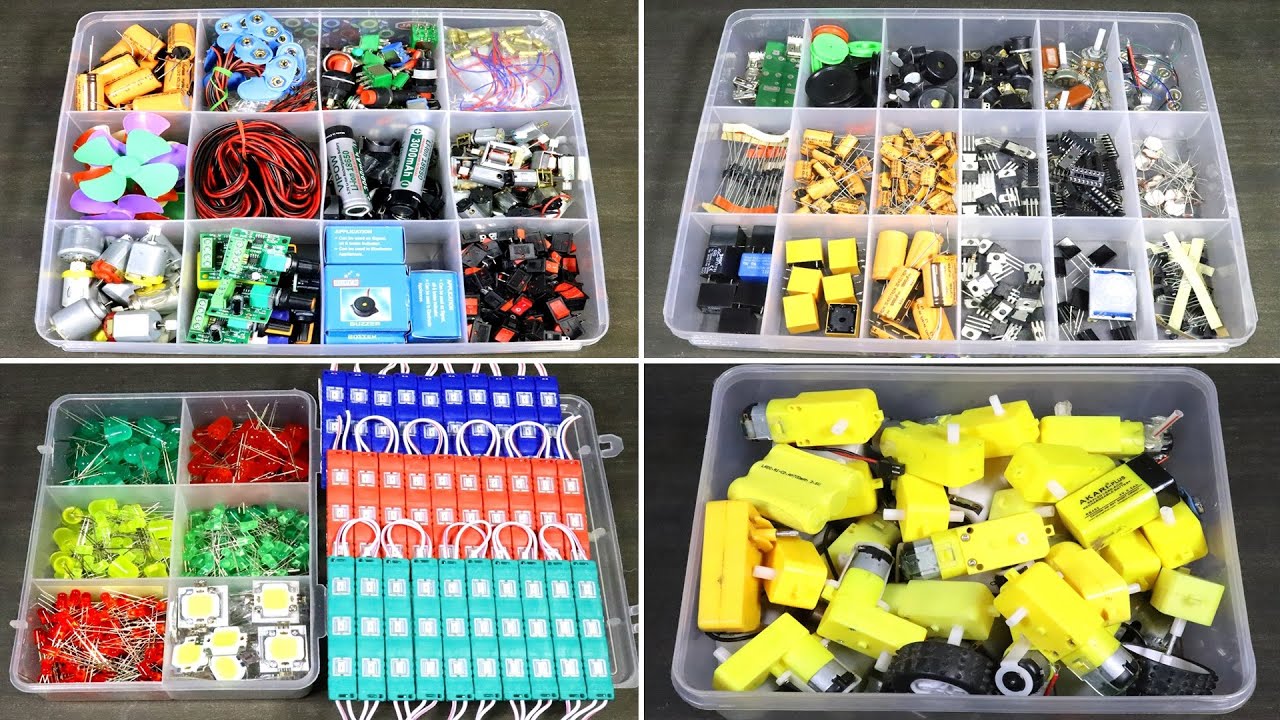 Basic Components in My School Science Project Kit - DC Motors, LED's Solar Panel, Batteries, Etc.,