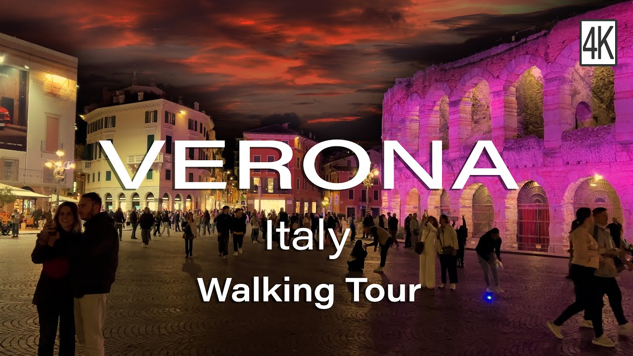 Verona Italy 4K Walking Tour: City Life, Landmarks & Drone Aerial Footage With Captions