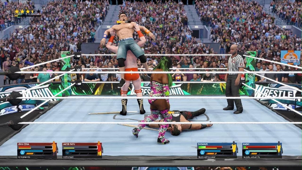 WWE 2K25 Naomi and Sheamus vs Jacob Fatu and John Cena in a Extreme Rules Match Online