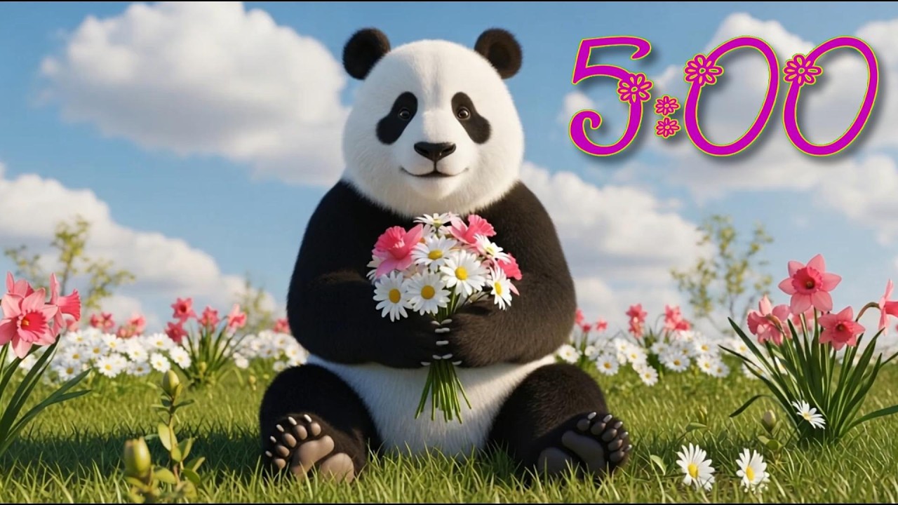 5 Minute Calm Music Timer with a Cute Panda in a Flower Field 🐼 🌸