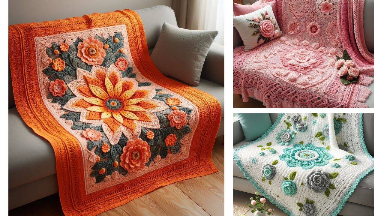 Sofa blanket model knitted with wool #knitted #crochet #blanket