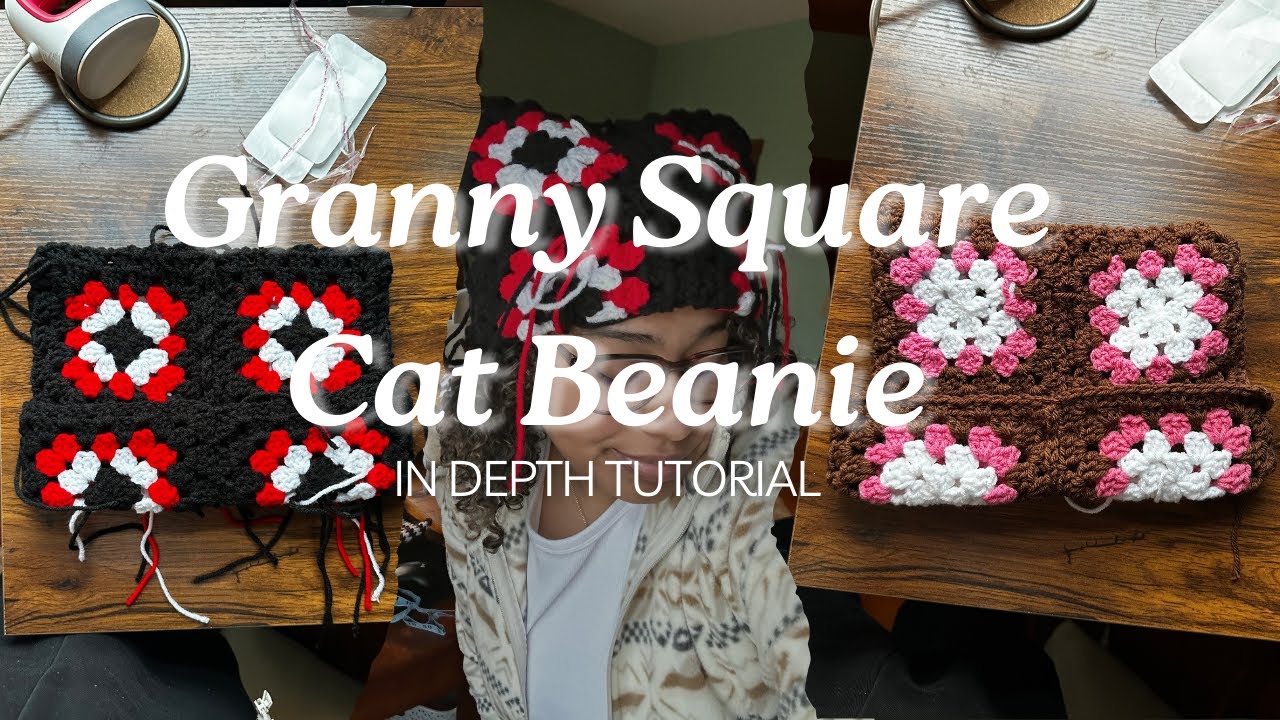 Granny Square Cat Beanie | super detailed tutorial PLUS MINIMUM SEWING!