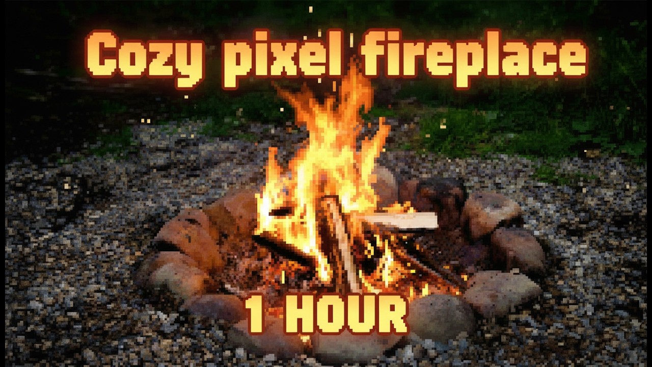 1 hour Pixel Campfire Ambience 🌙 Calm Background Noise for Sleep, Meditation & Anxiety Relief 💤