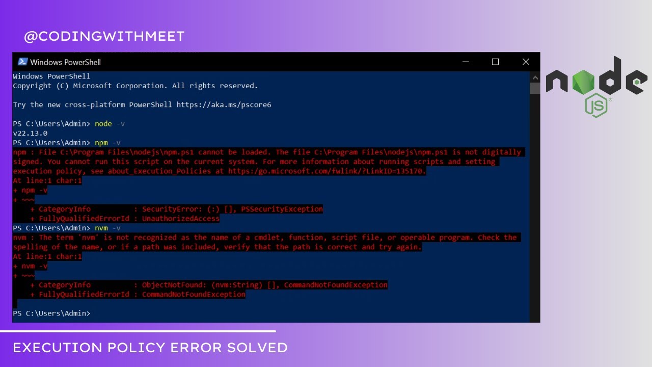 Как устранить ошибку Node JS npm: ошибка политики выполнения в Windows 10