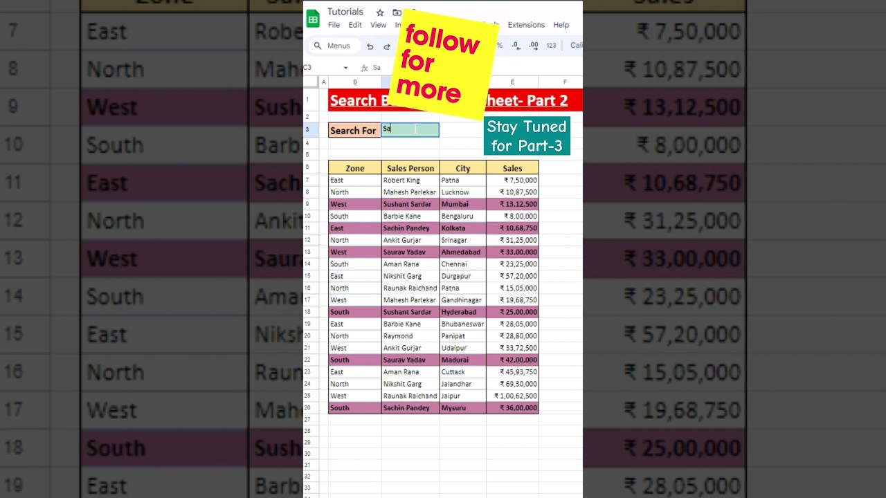 PARTIAL Text SEARCH BAR in Google Sheet | FIND YOUR DATA FASTER | Hello Excel #trendingshorts