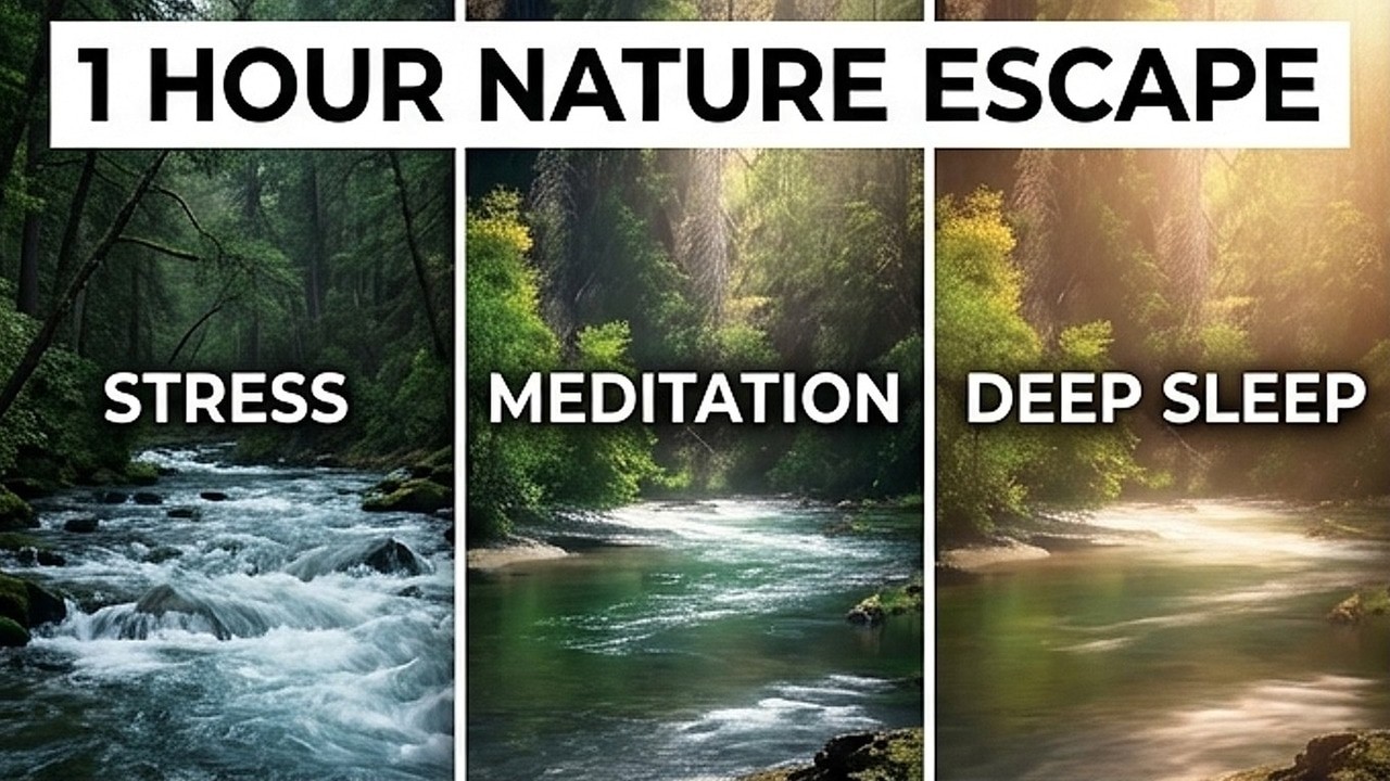 Undisturbed River 1 hour & Forest - Healing Nature Scenery