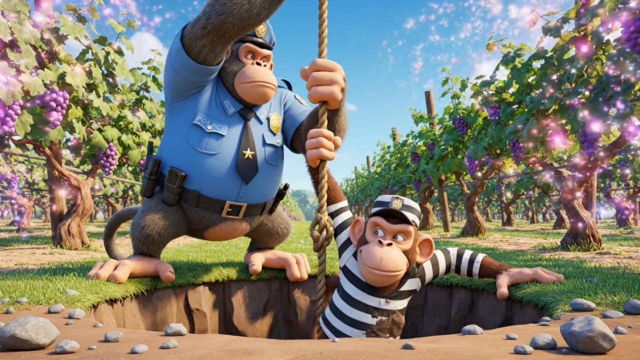 Baby Monkey Got Caught By Monkey Police And Escaped This Way