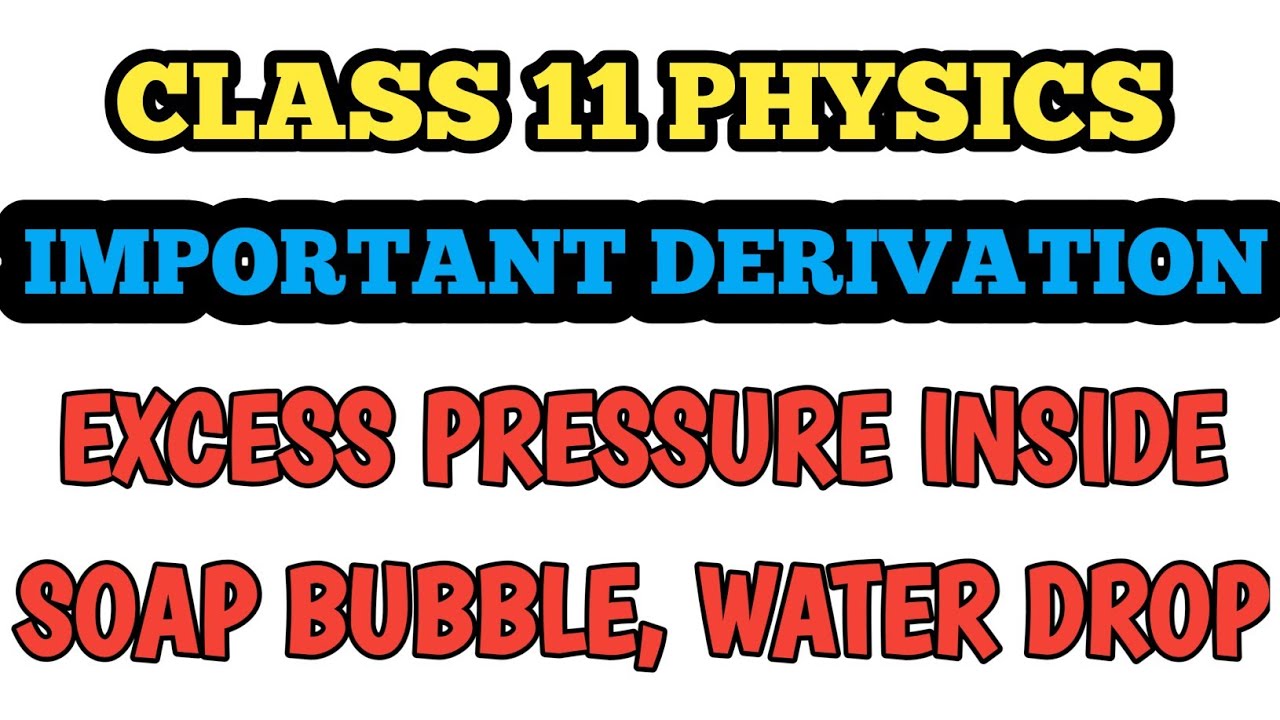 Derivation of Excess Pressure inside a soap bubble, water droplet derivation #class11physics