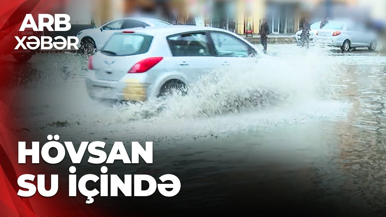 ARB XƏBƏR - H&ouml;vsan k&uuml;&ccedil;ələrində balıq ovu - Yolu su basdığı &uuml;&ccedil;&uuml;n piyadalar hərəkət edə bilmir