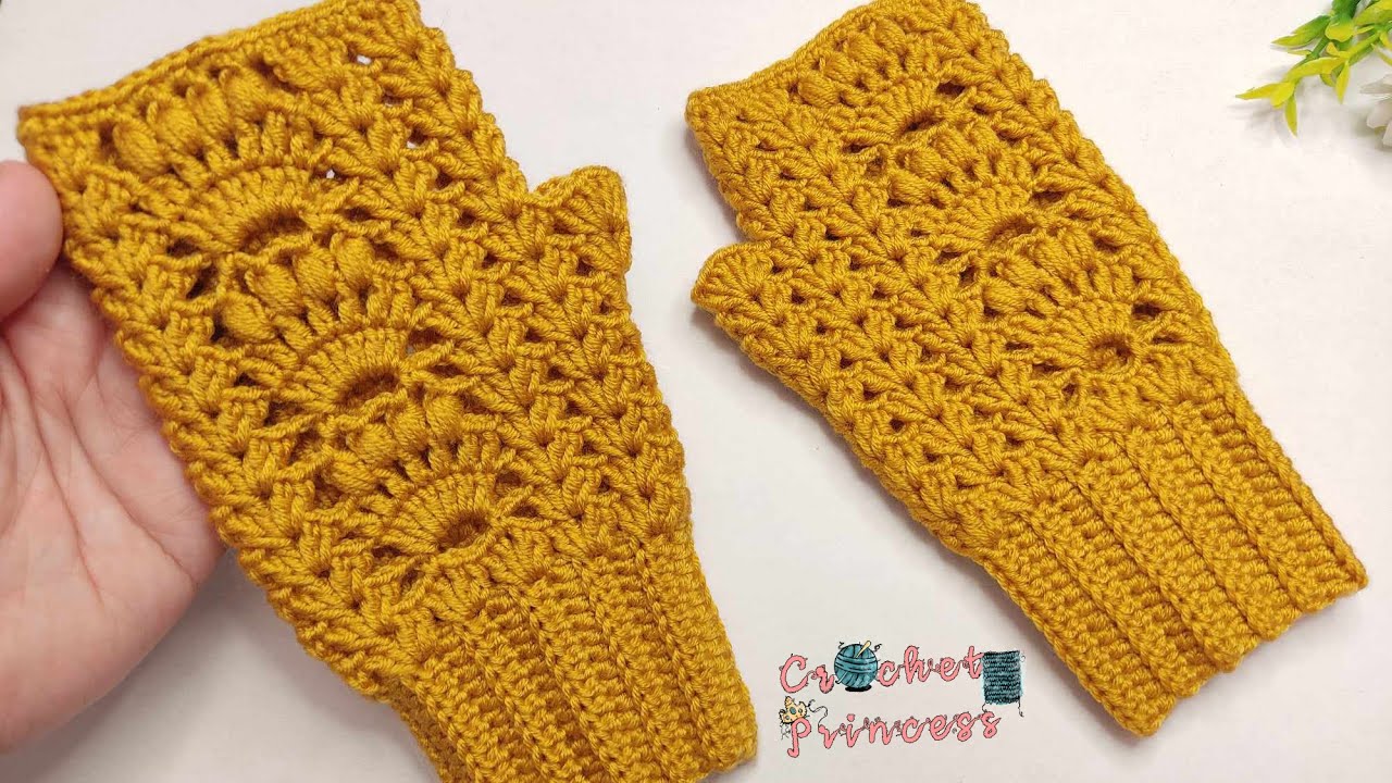 جديد وحصري جوانتي كروشيه (قفاز) بغرزة المروحة صيفي وشتوي لاي مقاس Crochet Gloves