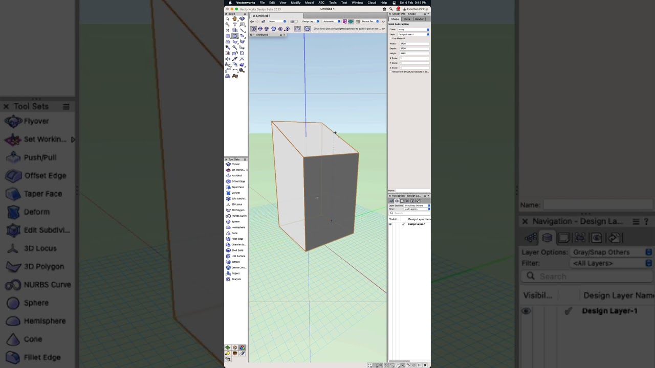instant push/pull, solid modeling and Automatic Working Planes#Vectorworks #shorts #jonathanpickup