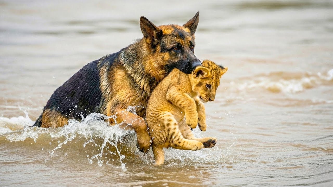 Deutscher Sch&auml;ferhund Rettet Ertrinkendes L&ouml;wenbaby &ndash; Was Die L&ouml;wen Dann Taten, Schockierte Alle