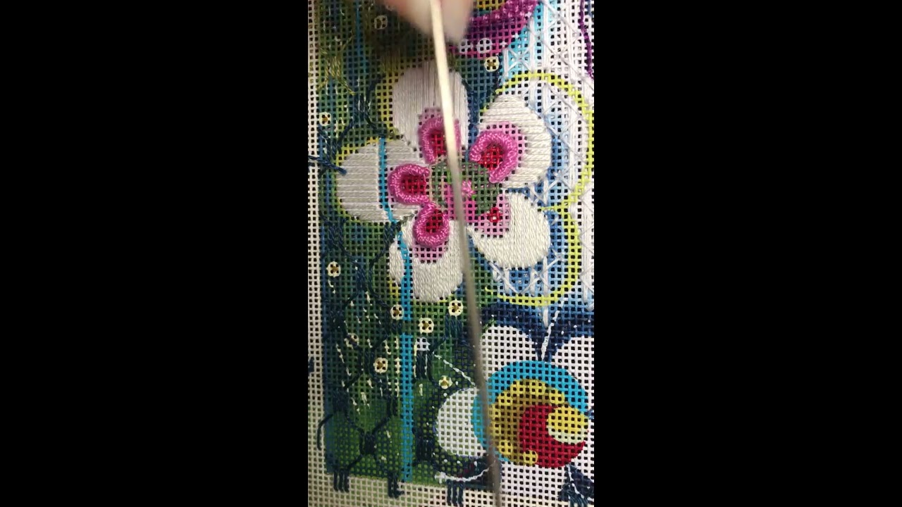 Curved Bullion Stitch on Needlepoint Canvas