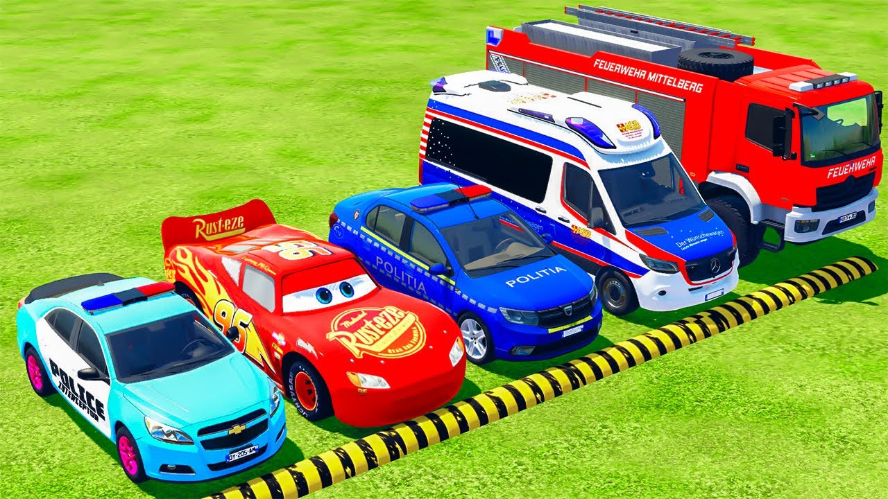 POLICE COLORFULL - TRANSPORTING POLICE CARS, AMBULANCE VEHICLES, FIRE TRUCK WITH TRUCK - FS22 #01