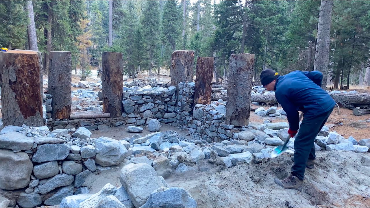 I Built a STONE & WOOD Survival Bushcraft Hut in the Forest