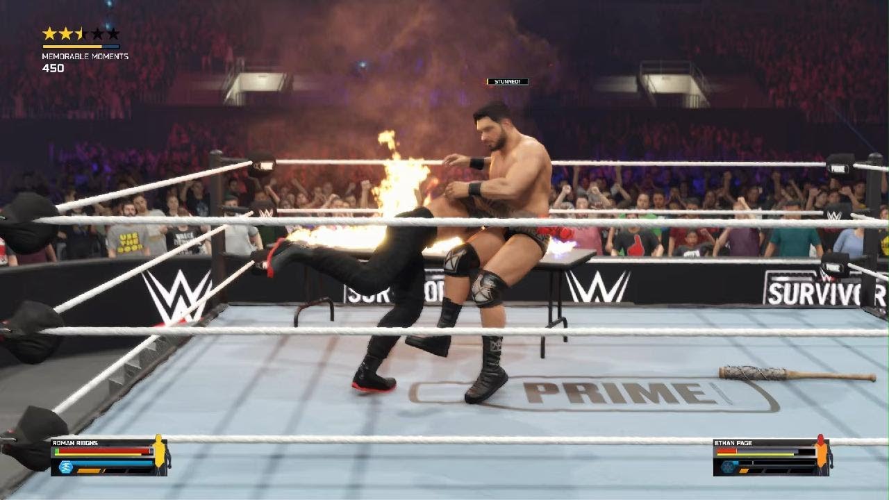 Playing 2K 25 wwe table match.