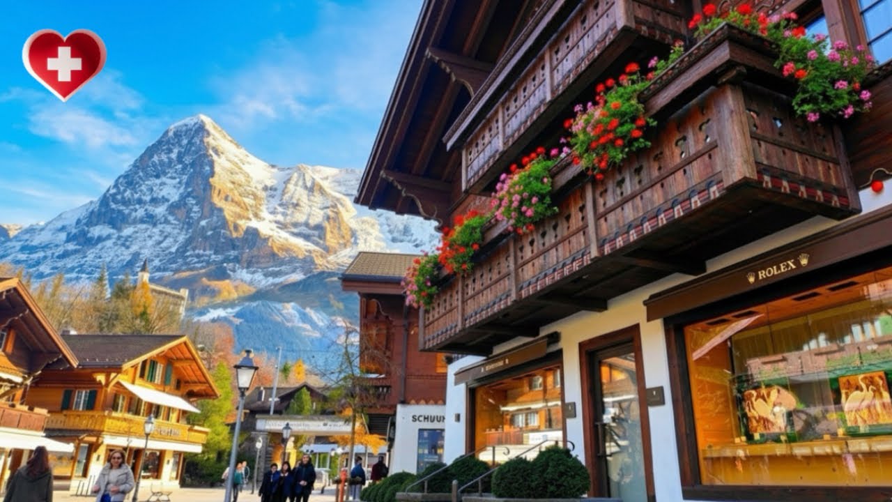 Прогулки по швейцарскому Гштааду 4K 🇨🇭 Роскошные магазины и потрясающие швейцарские шале Views🏔️