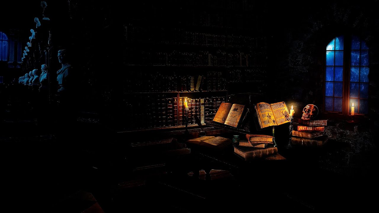 💀 SPOOKY DARK ACADEMIA LIBRARY ASMR AMBIENCE | Relaxing Rain and Thunderstorm Sounds, Ghosts Moaning