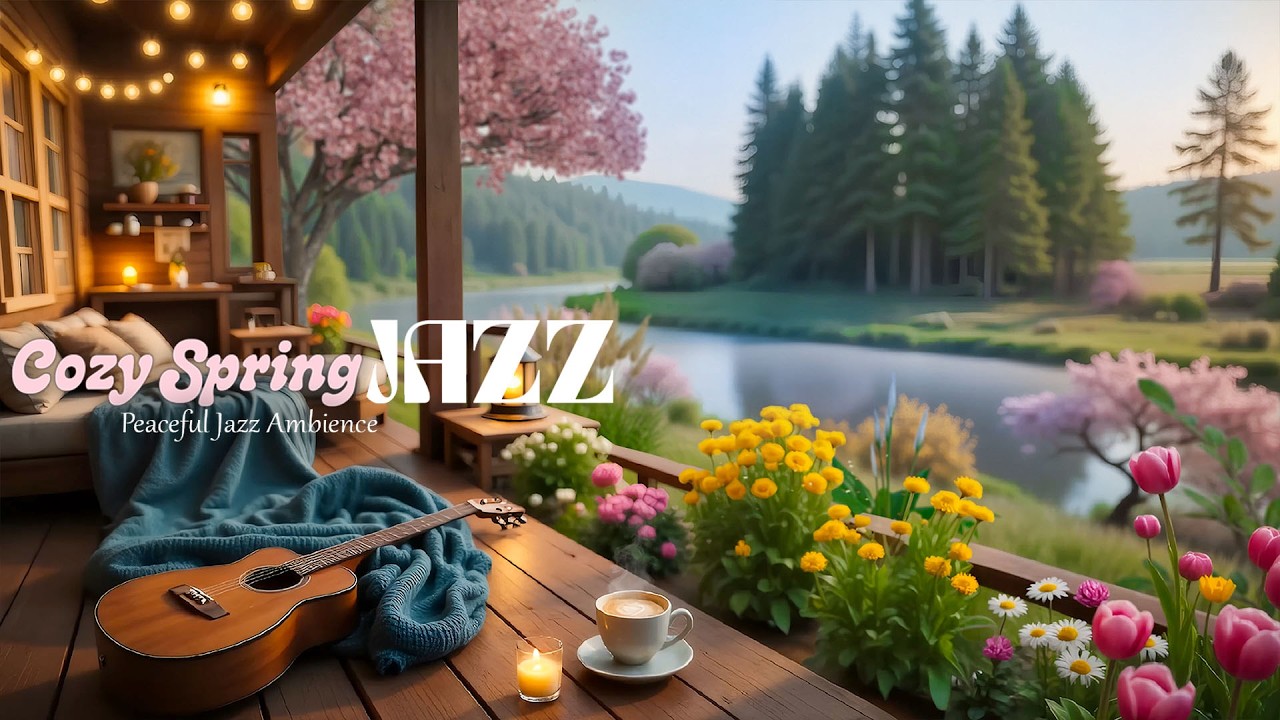 Spring Morning Balcony Jazz ☕ Soft Jazz & Peaceful Lakeside for Relaxation, Focus and Cozy Ambience