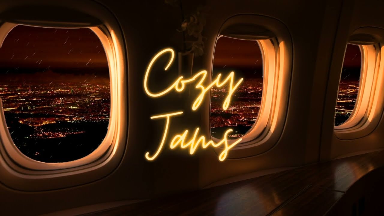 Soothing 4 Hr Jazz Music Relaxing Night looking over City in Airplane, Travel Meditation and sleep