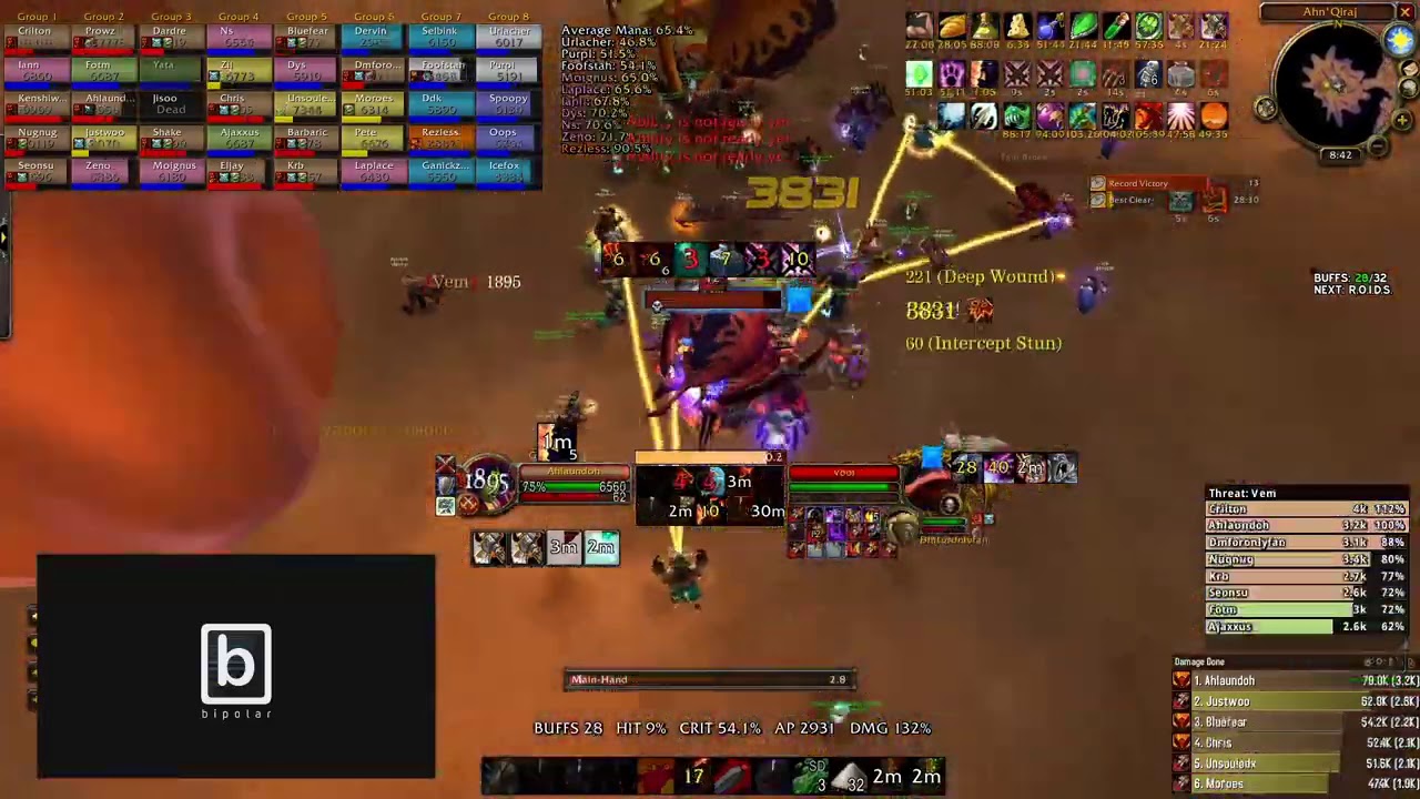Rank 1 Fury Warrior Bug Trio/Silithid Royalty DPS (2,277.6) AQ40 Classic WoW