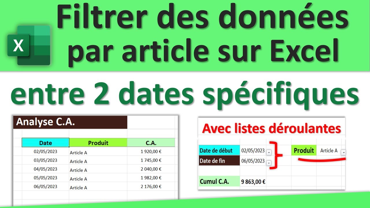 Filtrer des données par date et par article en utilisant la fonction FILTRE dans Excel