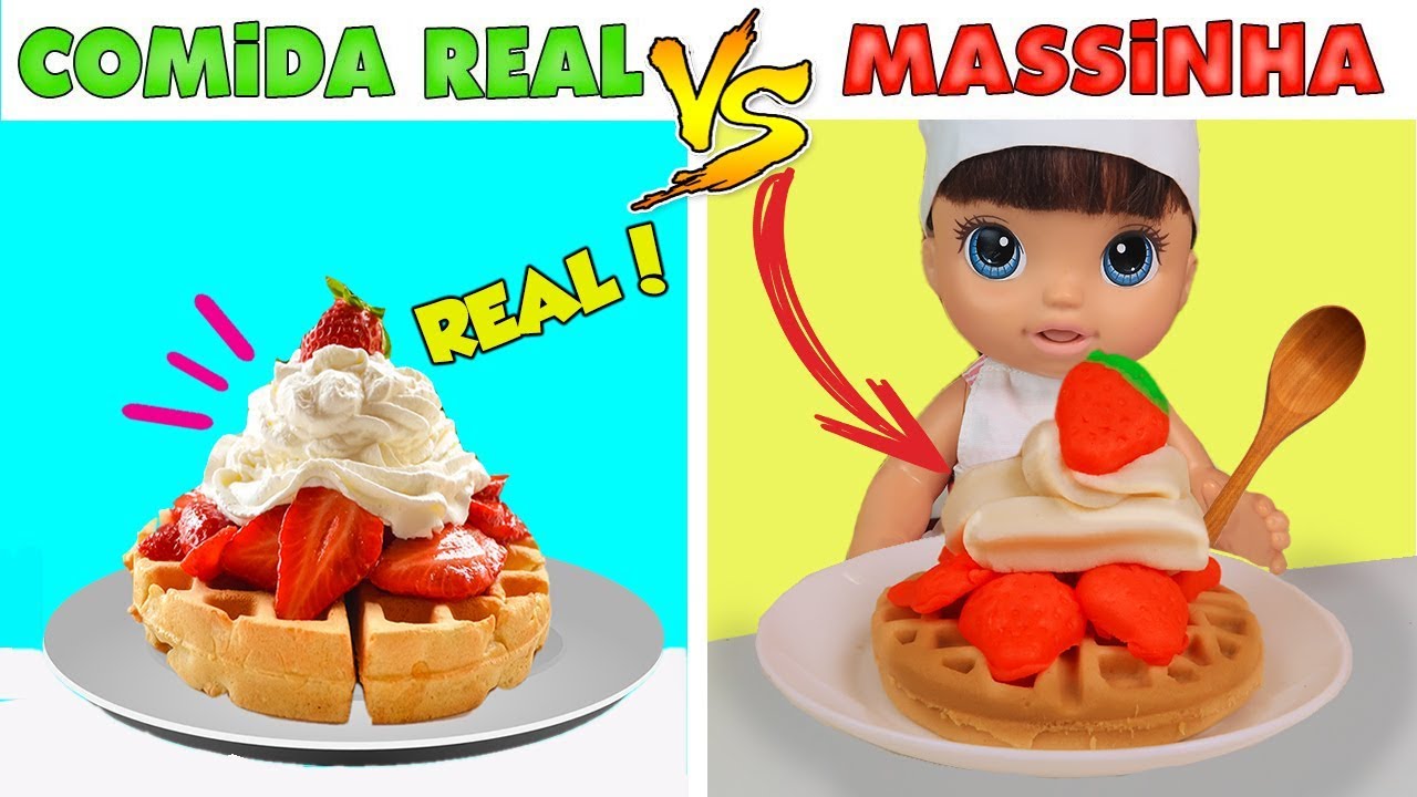 #2 COMIDA REAL VS MASSINHA PLAYDOH | CAFÉ DA MANHÃ- Lilly Doll