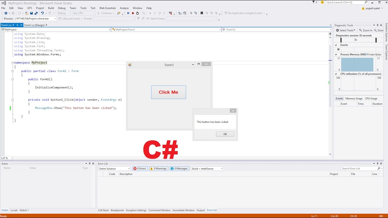Создание простого приложения C# в Visual Studio 2015