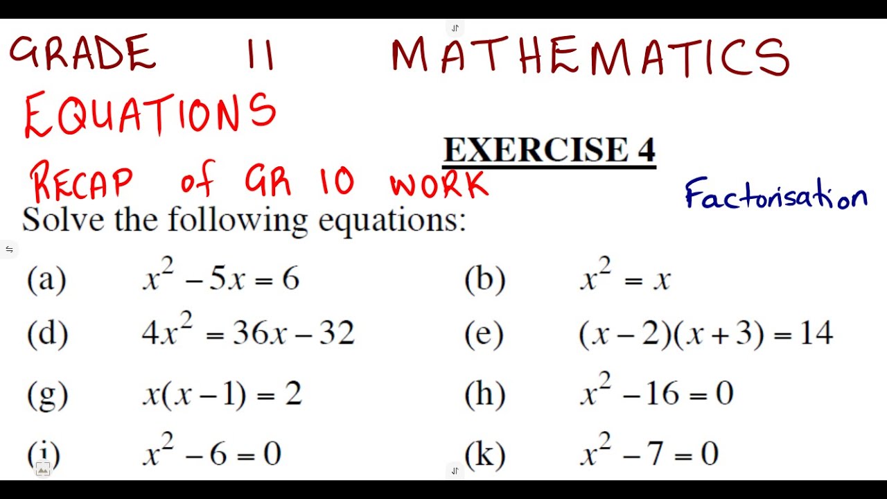 Mathematics Grade 11 Quadratic Equations Revision Recap Grade 10 Term 1 @Maths Zone African Motives