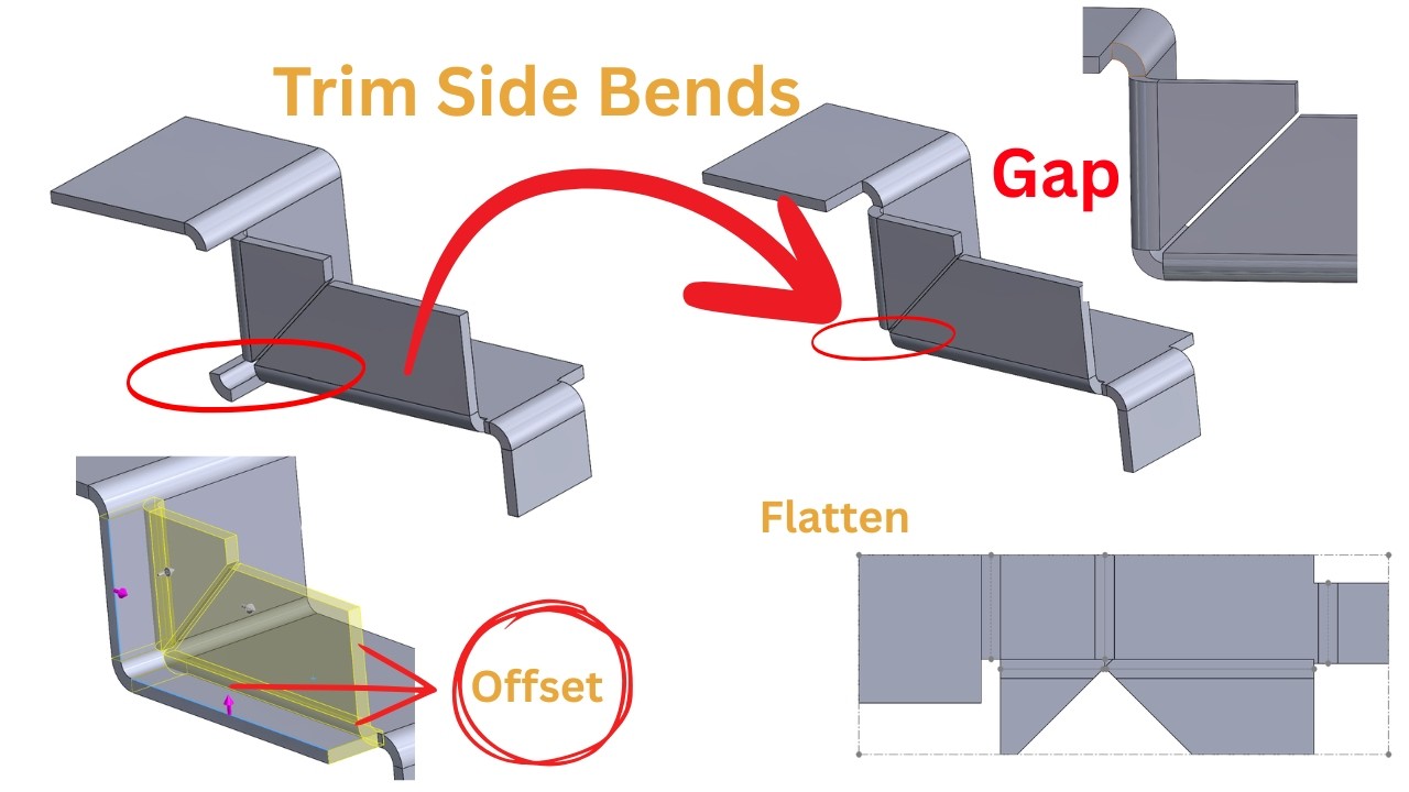 Trim Side Bends Explained in SolidWorks | Offset & Gap in Edge Flange (Sheet Metal Tutorial)