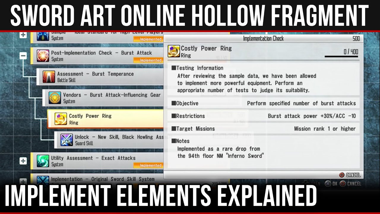 Sword Art Online: Re Hollow Fragment - Implement Elements Explained & Useful Tips
