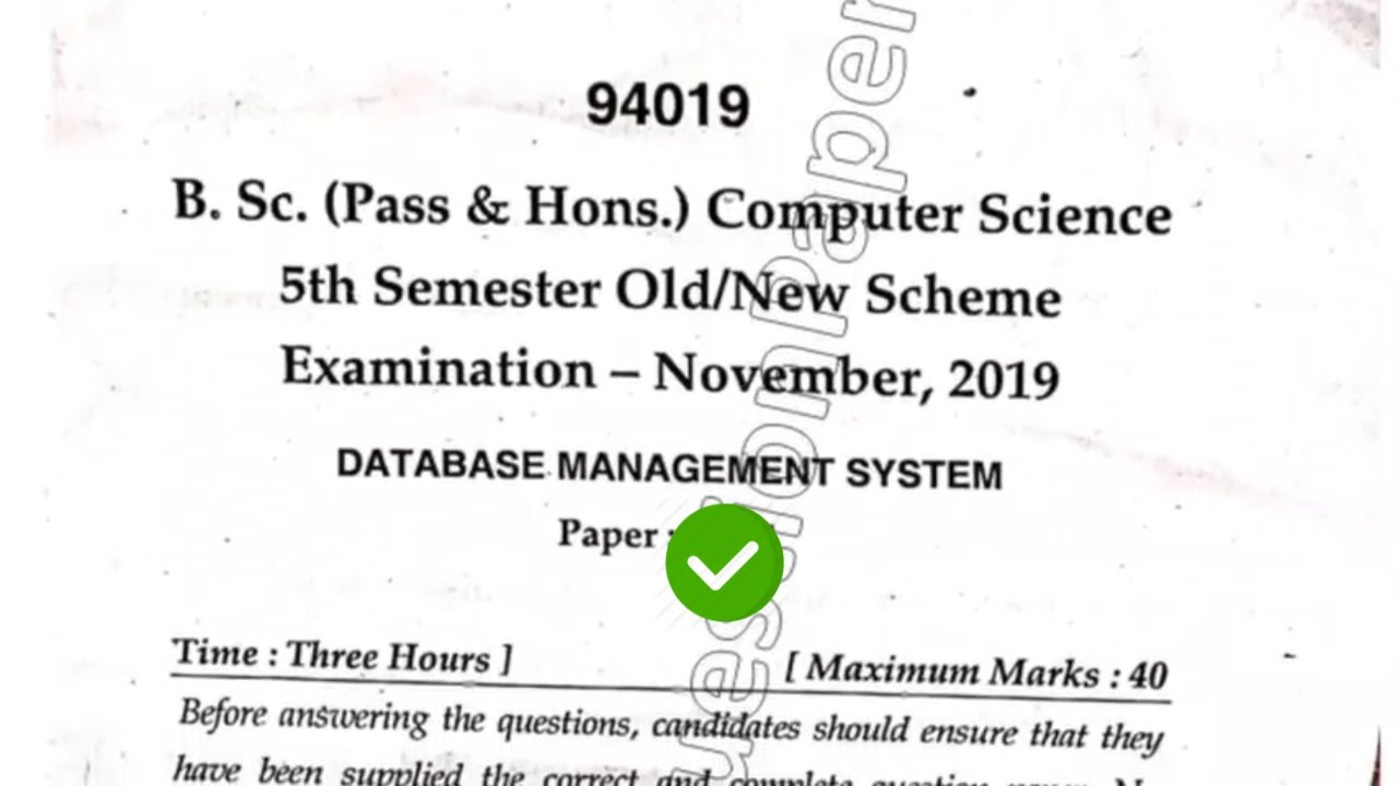 2019 Mdu BSc CS 5th Sem Database Management Question Paper