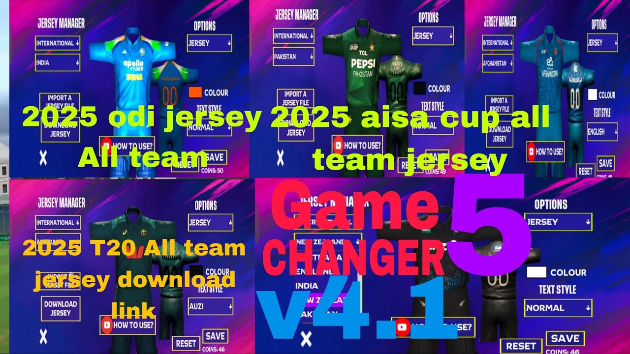 GAME CHANGER 5 V4.1 All team jersey download link l 2025 odi t20 and aisa cup jersey