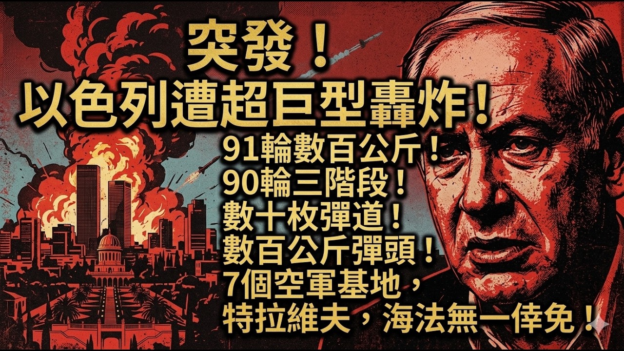 突發！以色列遭超巨型轟炸！91輪數百公斤！90輪三階段！數十枚彈道！數百公斤彈頭！7個空軍基地，特拉維夫，海法無一倖免