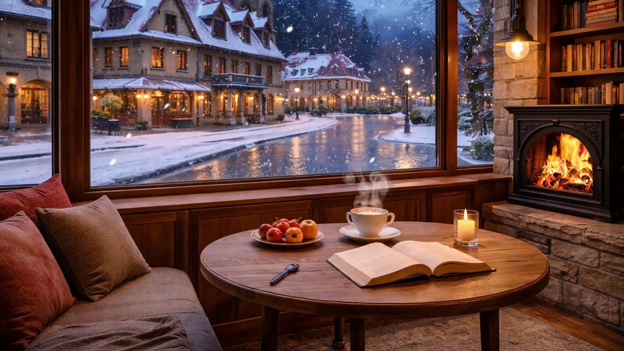 Warm Cabin by the Snowy Road  Fireplace Glow for Deep Work Sessions