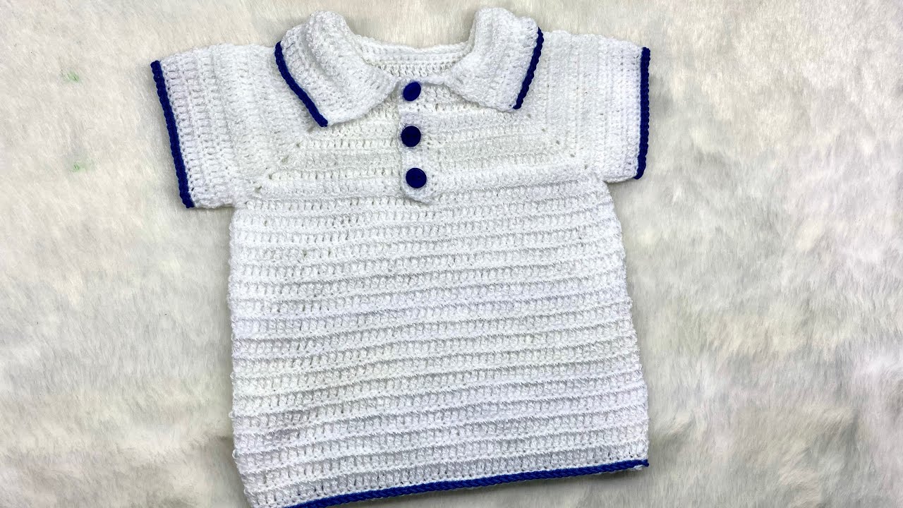 CAMISA PARA BEBÉ TEJIDA A CROCHET 🐬👔 [polo para bebé tejido] 👕 jersey con cuello. 🐳👶🏻