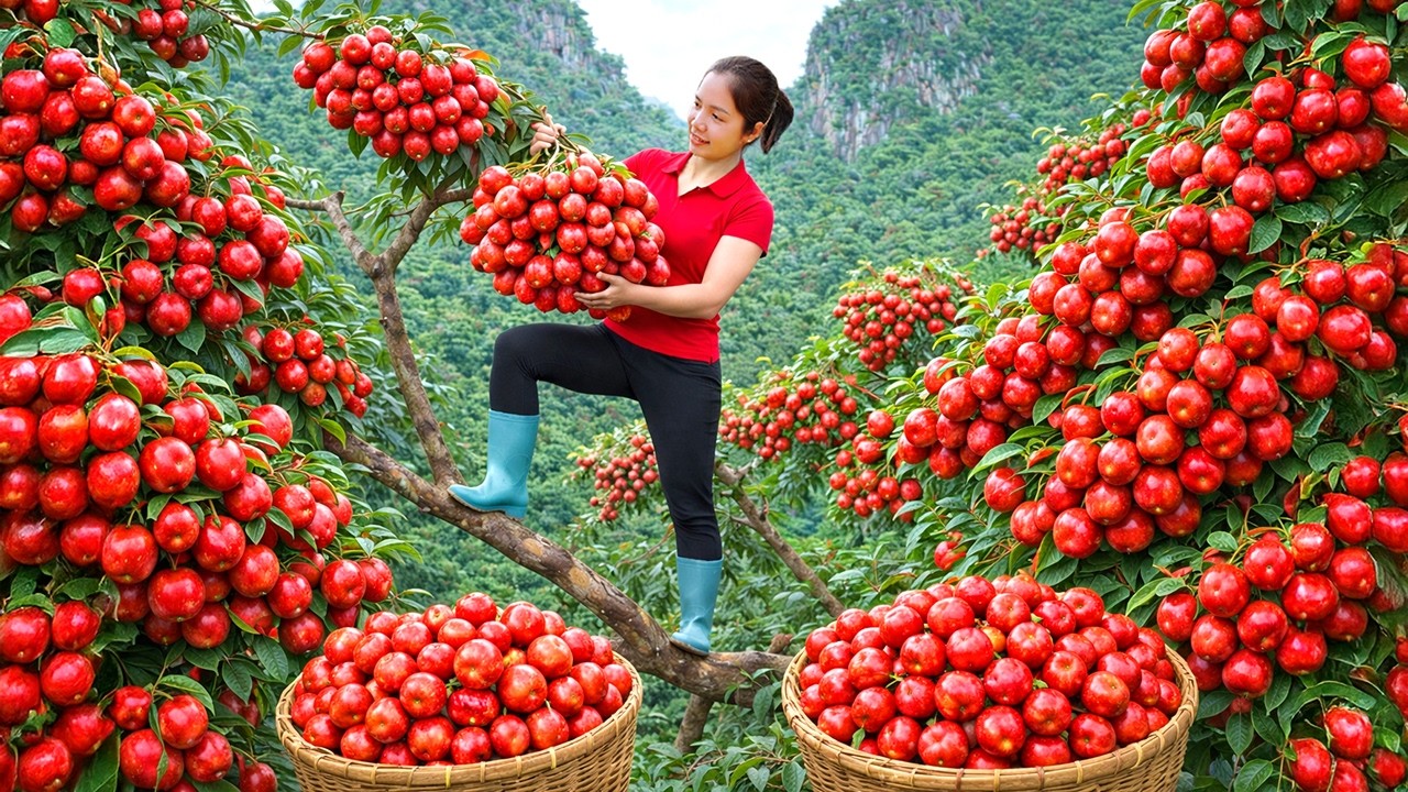 Harvesting 1000+ Giant American Apples In Zagros Mountains GoTo Market Sell, Making Kohlrabi Salad