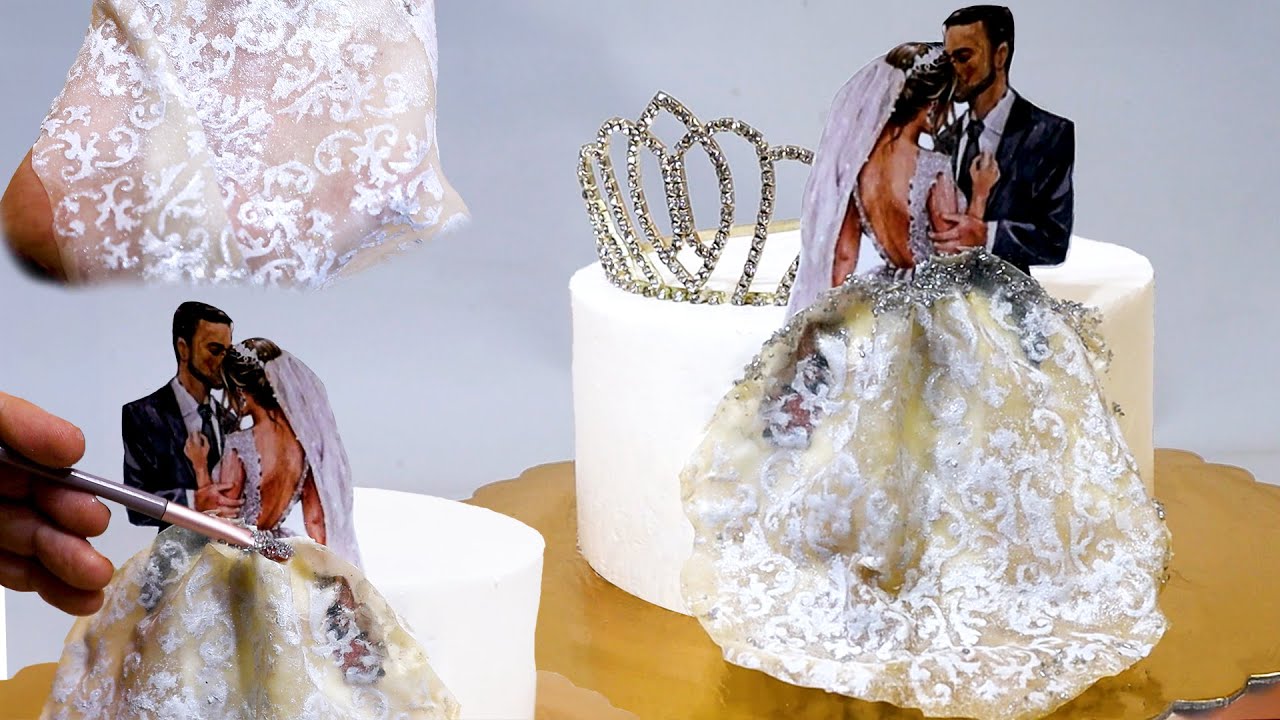 🔥 تزيين تورتة فخم بفستان من ورق الأرز زي الحقيقي 💍🎂