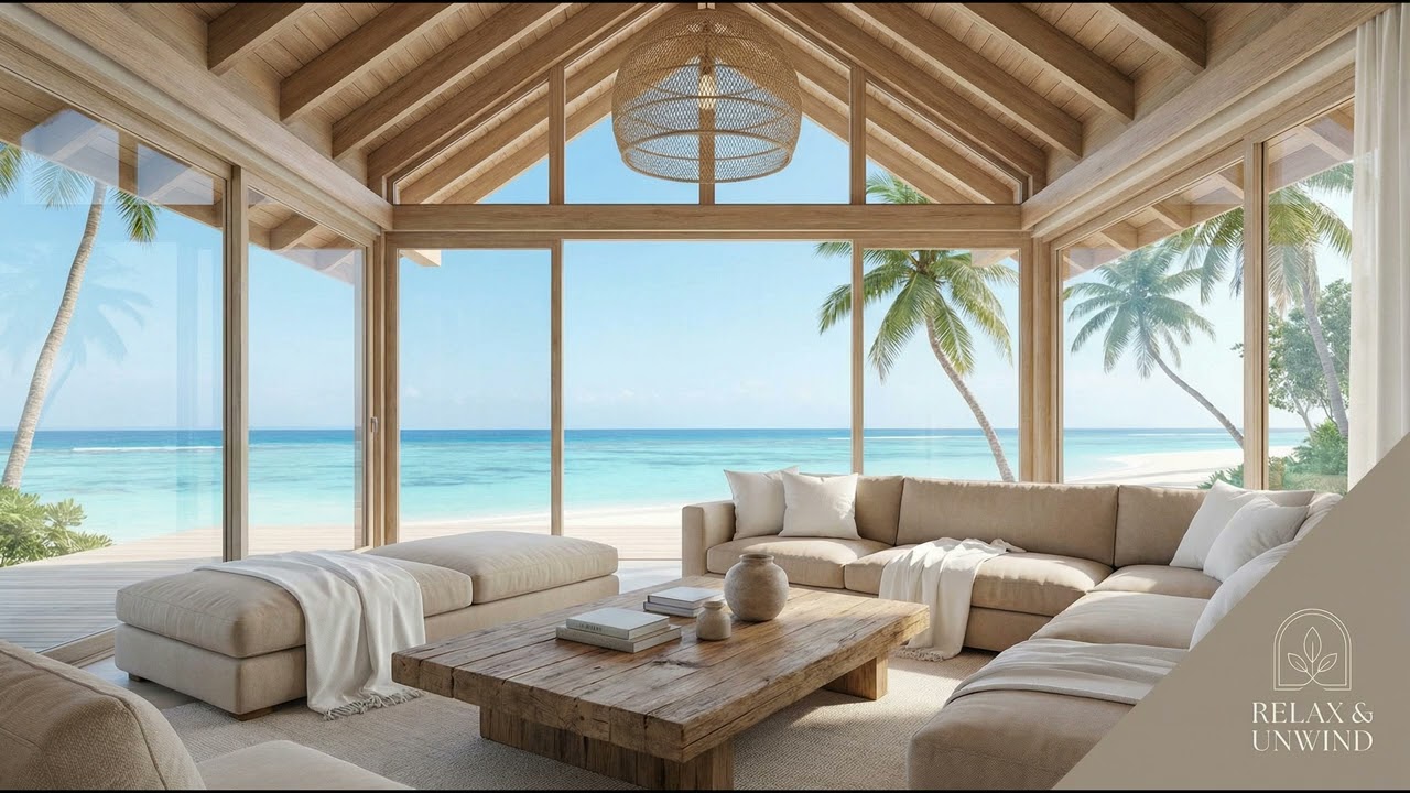 Luxury Beachfront Lounge & Ocean Waves for Deep Relaxation | Jazz Piano & Tropical Sounds