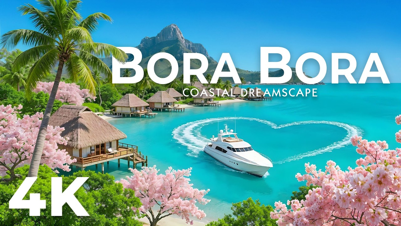 [4K] Бора-Бора 🇵🇫 Знаменитые бунгало на воде и виды на бирюзовую лагуну