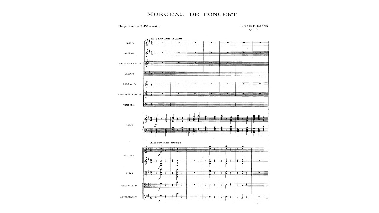 Saint-Saëns: Morceau de concert, for harp and orchestra, Op. 154 (with Score)