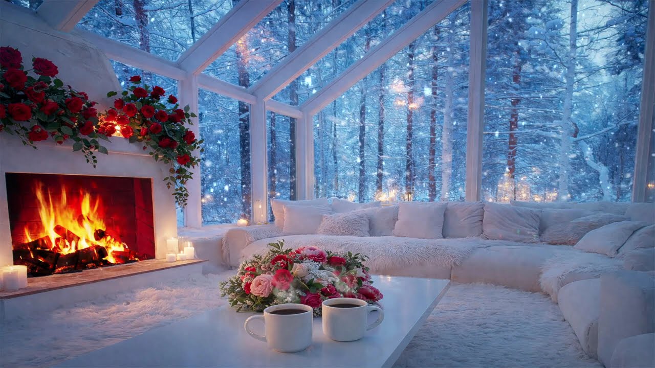 Tranquil Winter Piano,Fireplace Ambience,Snowy Night for Deep Sleep