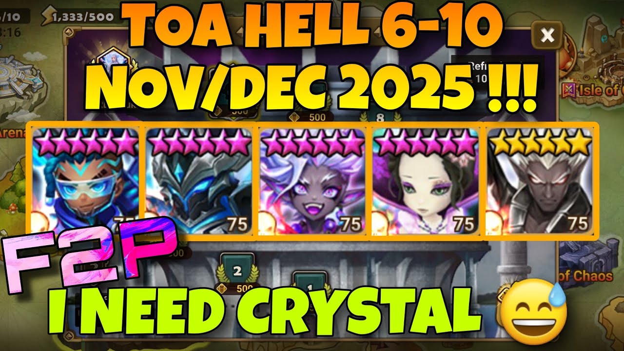 BECAUSE WE NEED CRYSTAL 😅 TOA HELL 6 7 8 9 10 MAX POINT NOVEMBER DECEMBER 2025 SUMMONERS WAR
