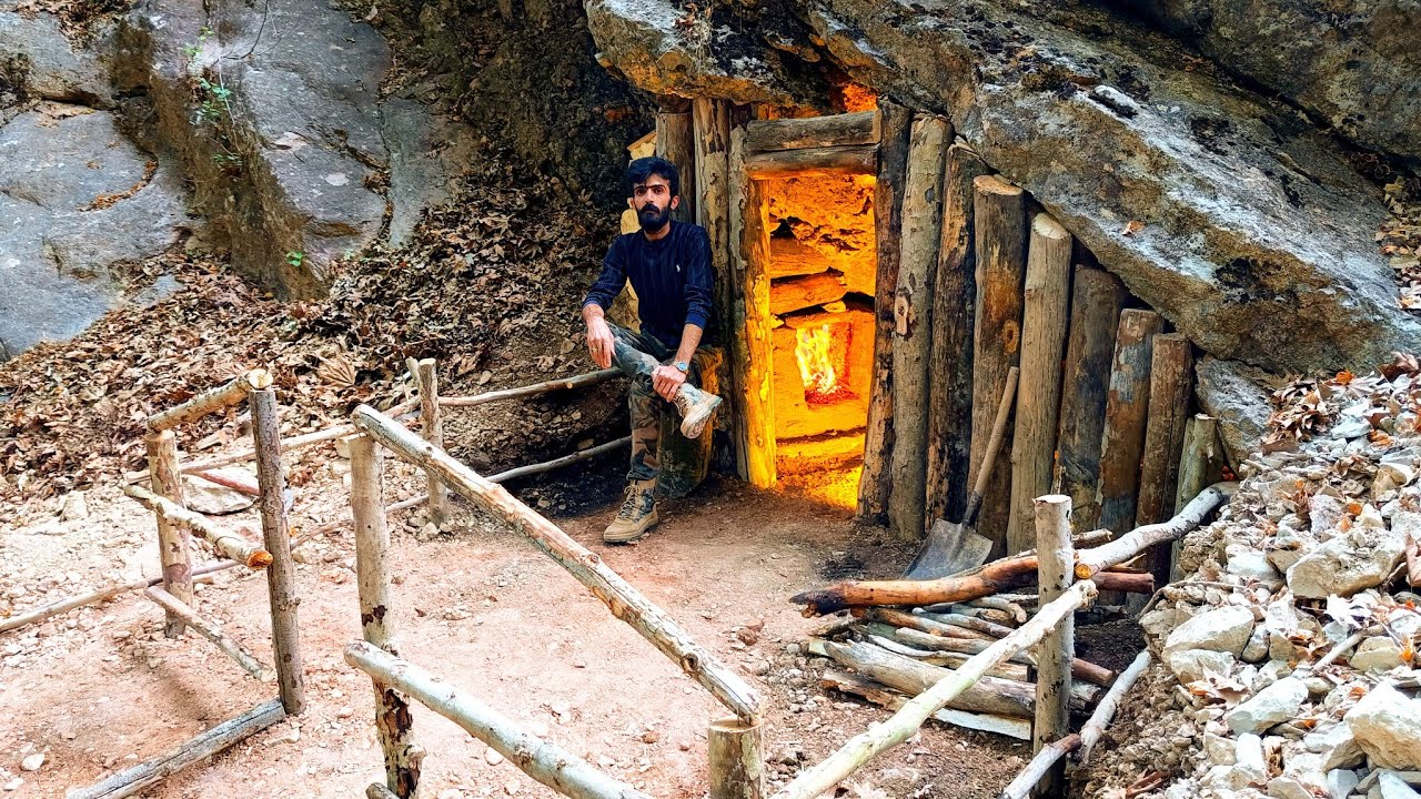 I Built A Shelter That Could Last For A Thousand Years In 7 Days - Cave With Fireplace, DIY, ASMR