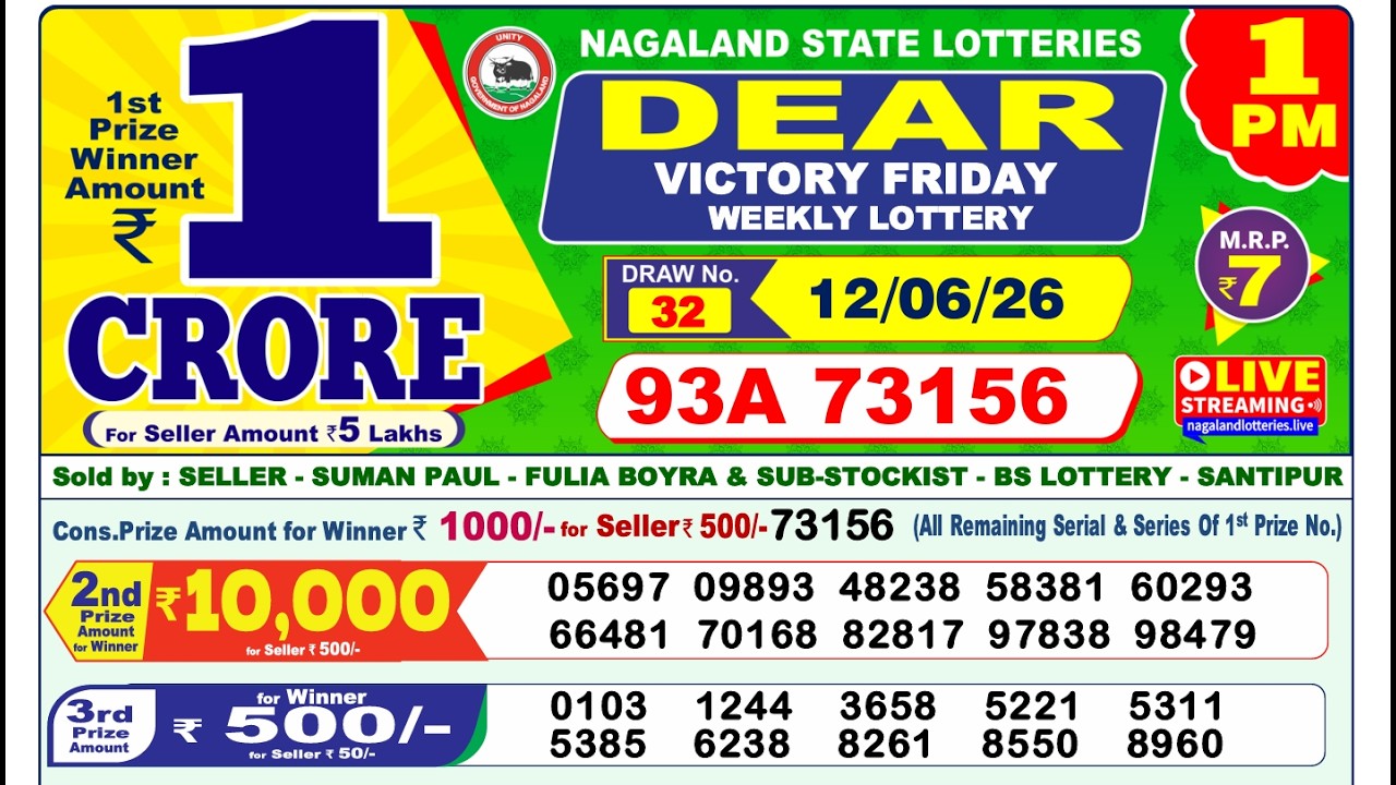 Dear Nagaland State Lottery Live Result 1 PM | Dear Lottery Live Today | 12.06.2026 | Lottery Sambad