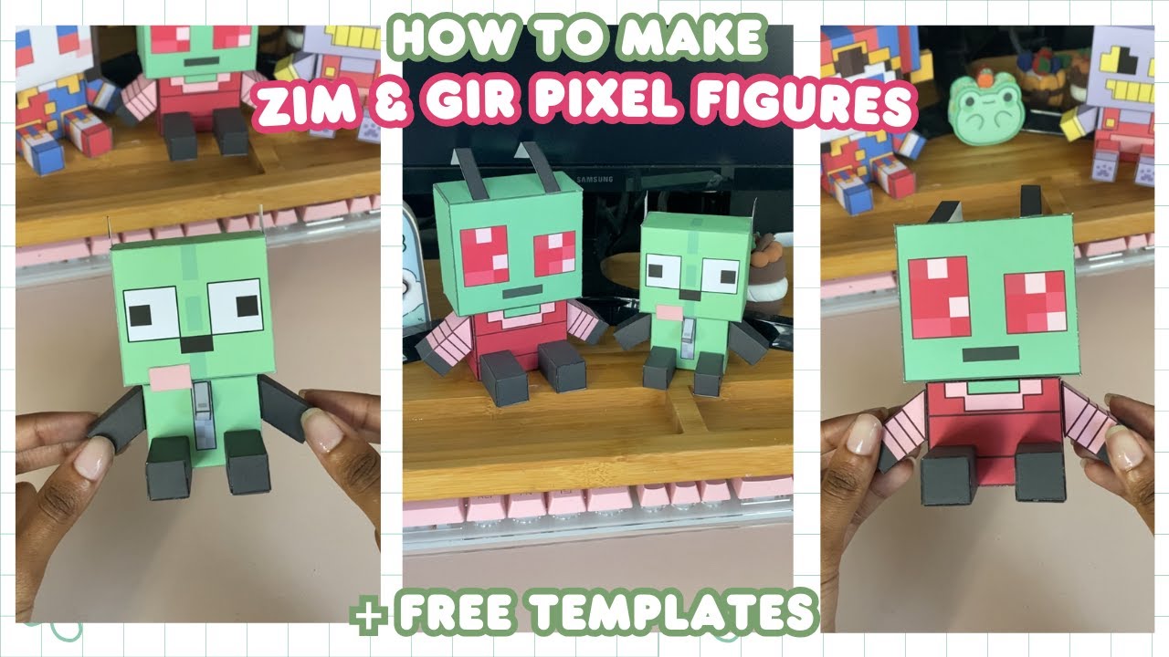 DIY Zim and GIR Pixel Figure Tutorial! 👽💚⭐️ |+Free Templates|