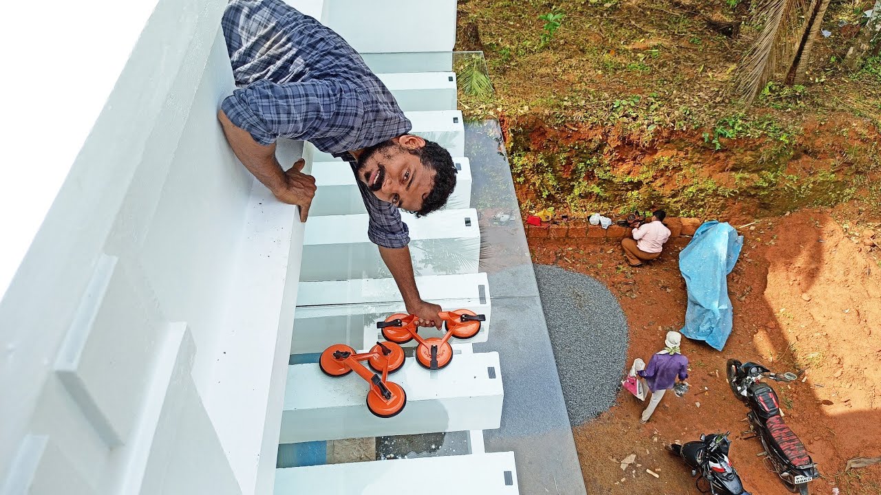 Pergola Glass Roof Installation Work | റൂഫ് പർഗോളയിൽ ഗ്ലാസ്സ് ഇടുന്നത് കാണാം | Rooftop Pergola Glass