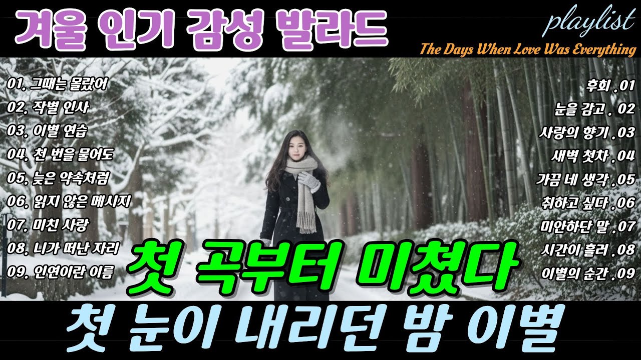 playlist | ❄️첫 곡부터 미쳤다 🎶 첫 눈이 내리던 밤 이별, The Night the First Snow Fell Breakup Ballads | 겨울 감성 이별 발라드