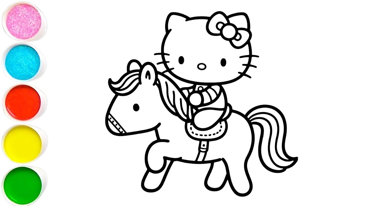Hello kitty on unicorn 🦄 drawing painting and colouring for kids and toddlers 